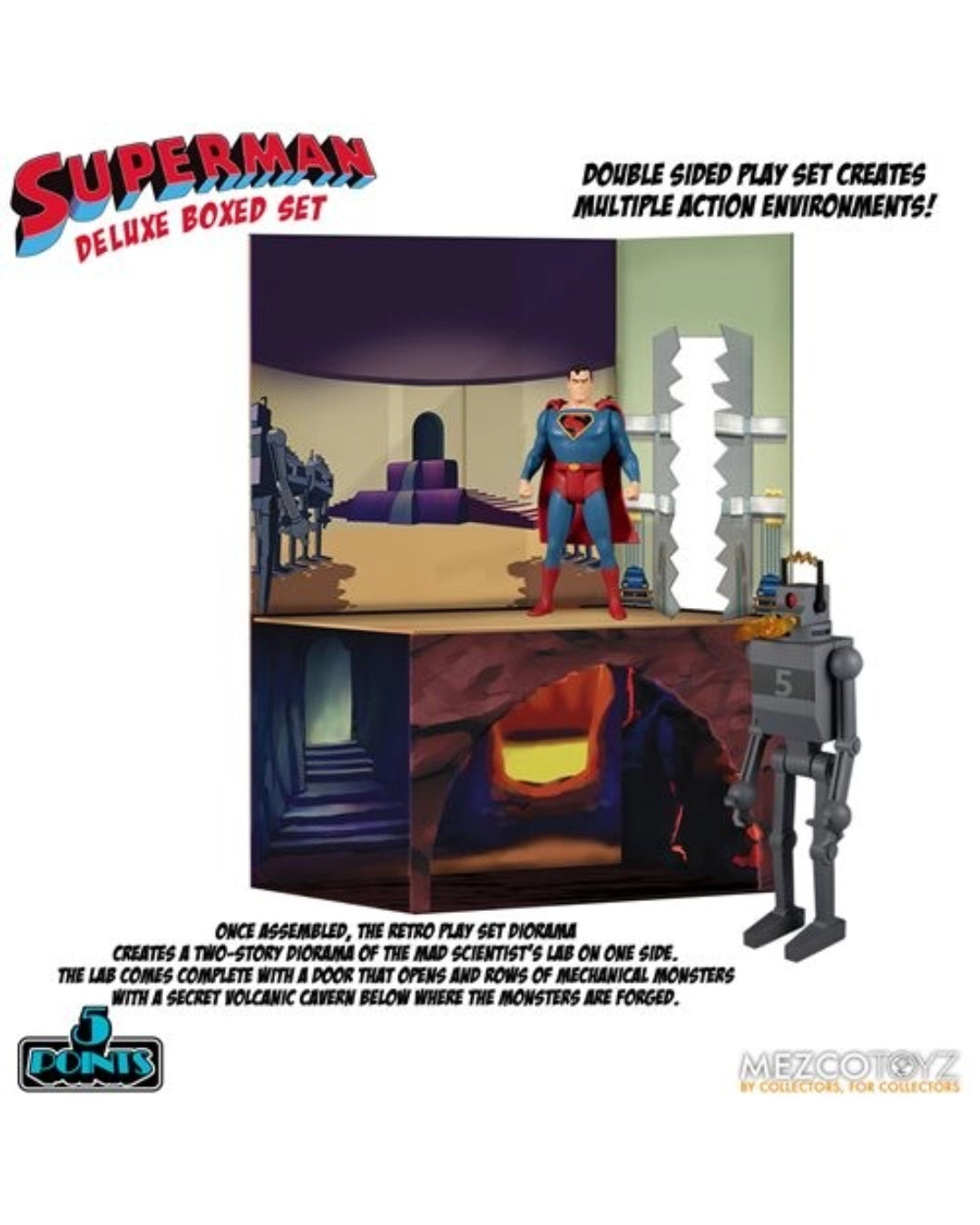 Superman (1941): The Mechanical Monsters 5 Points Deluxe Boxed Set by Mezco Toyz Superman Action Figures
