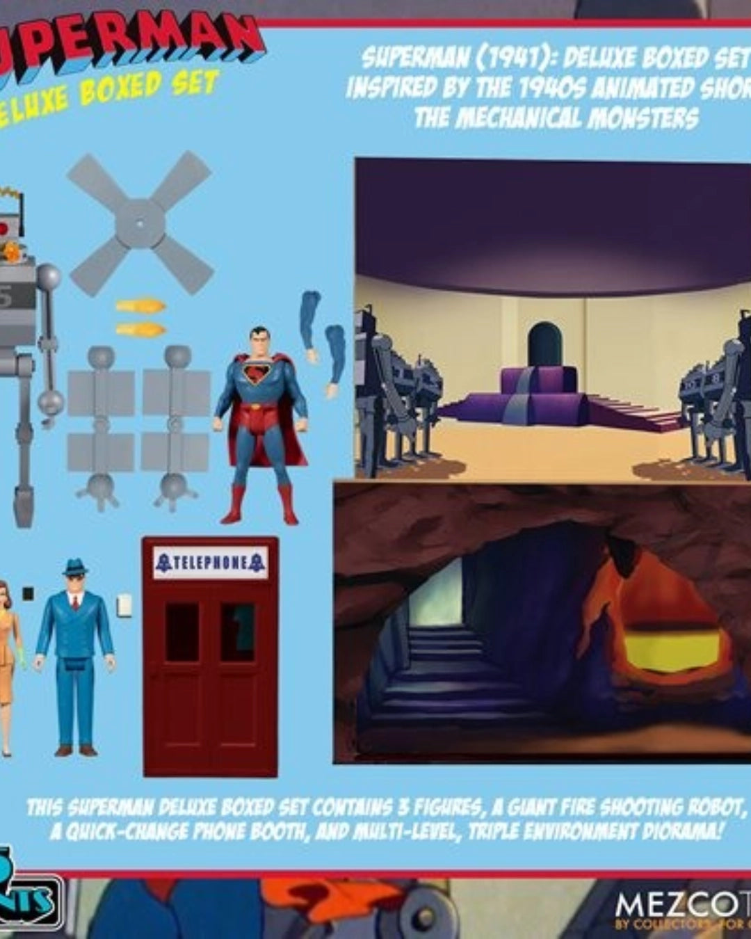 Superman (1941): The Mechanical Monsters 5 Points Deluxe Boxed Set by Mezco Toyz Superman Action Figures