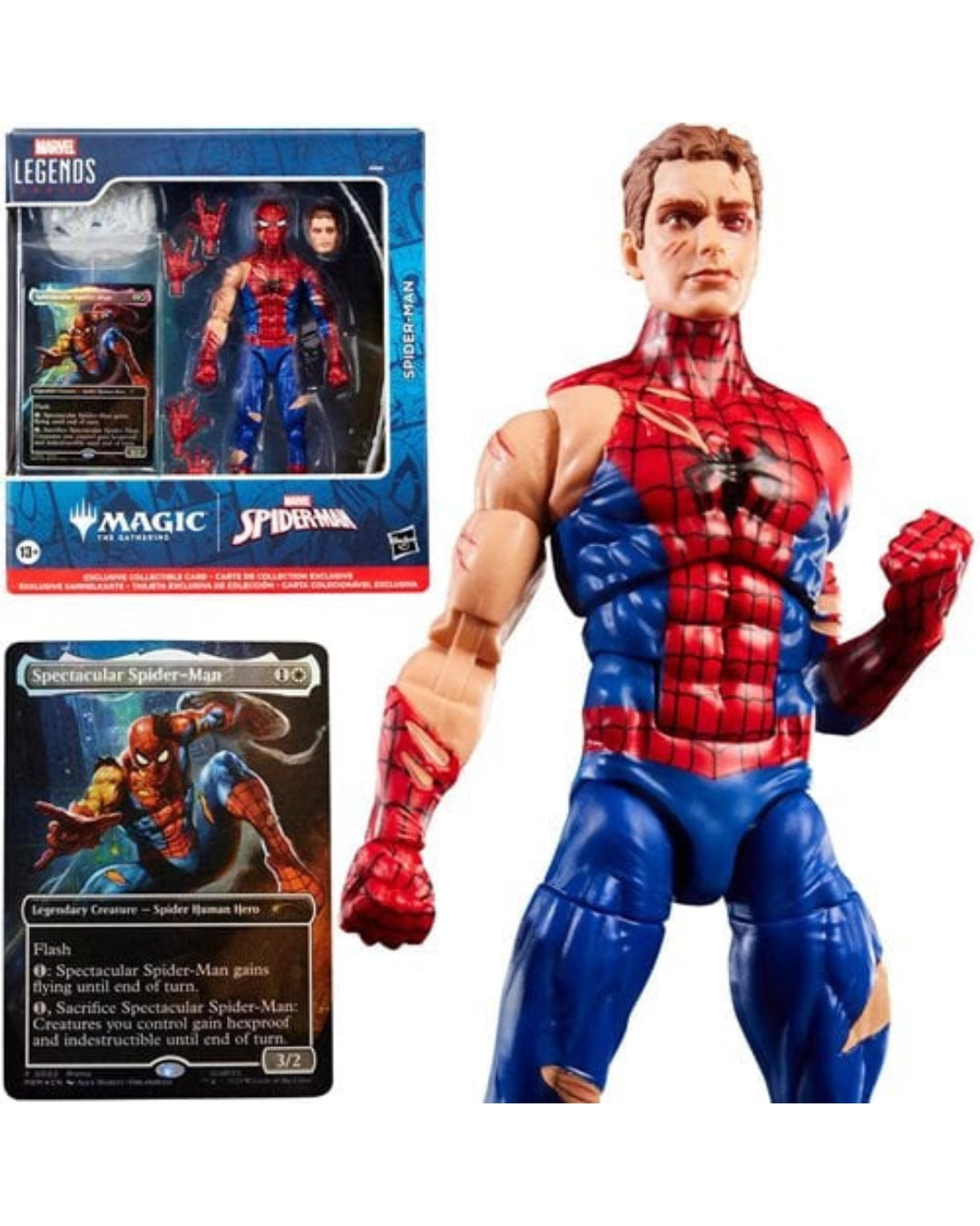 Spider-Man Marvel Legends Magic: The Gathering Battle-Damaged Spider-Man 6-Inch Action Figure and Card By Hasbro